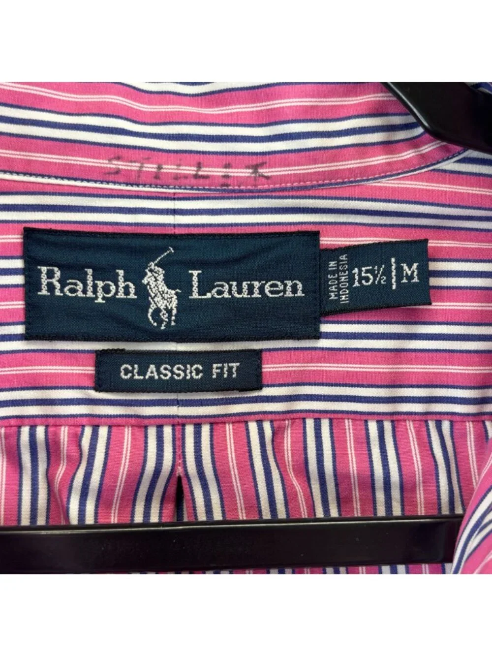 Ralph Lauren Mens 15-1/2 Classic Fit Button-Down Shirt Pink Striped Long Sleeve